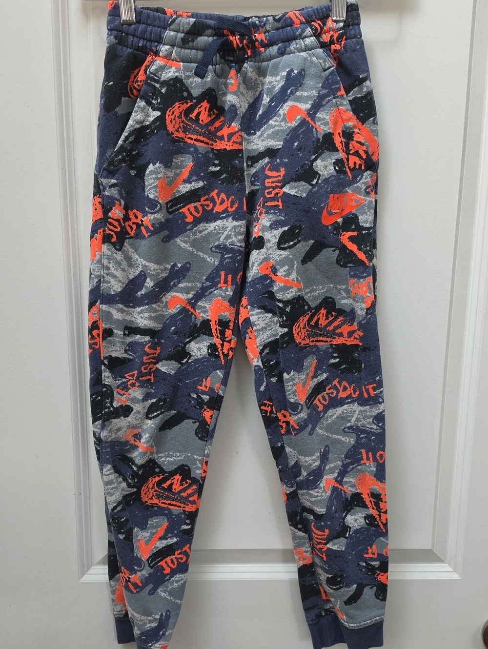 Nike Boys' Graphic Sweatpants in Navy, Gray & Orange